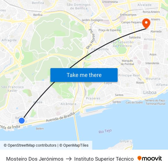 Mosteiro Dos Jerónimos to Instituto Superior Técnico map