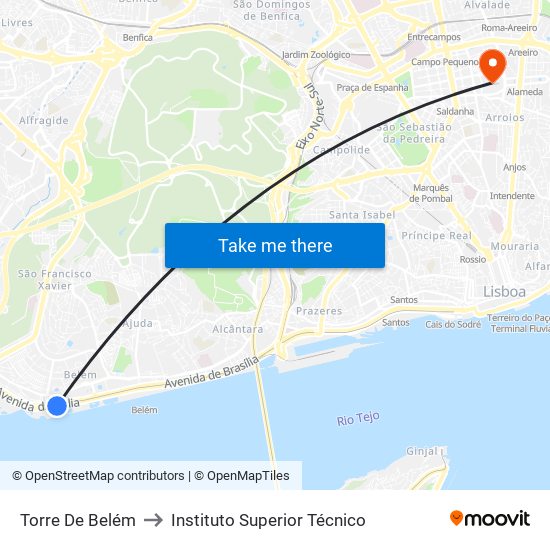 Torre De Belém to Instituto Superior Técnico map