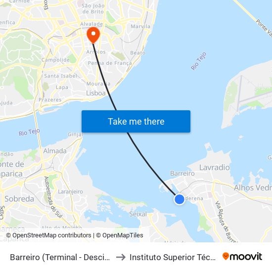 Barreiro (Terminal - Descidas) to Instituto Superior Técnico map