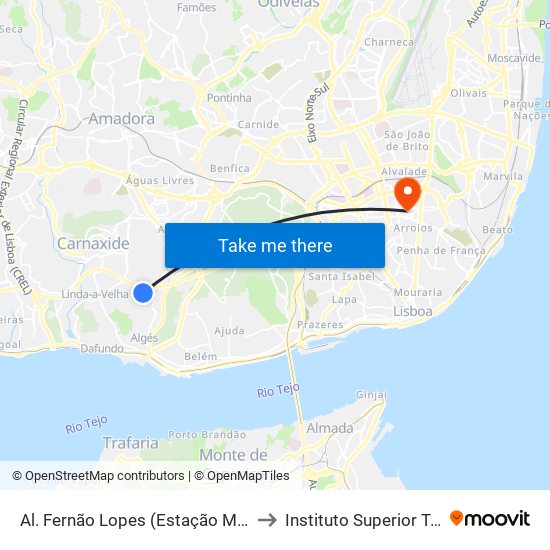 Al. Fernão Lopes (Estação Miraflores) to Instituto Superior Técnico map