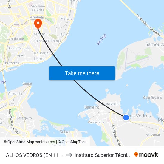 ALHOS VEDROS (EN 11 7) to Instituto Superior Técnico map