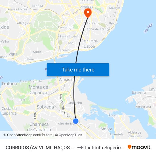 CORROIOS (AV VL MILHAÇOS 30) - C SAÚDE to Instituto Superior Técnico map