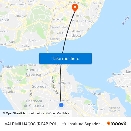 VALE MILHAÇOS (R FÁB PÓLVORA 18) to Instituto Superior Técnico map