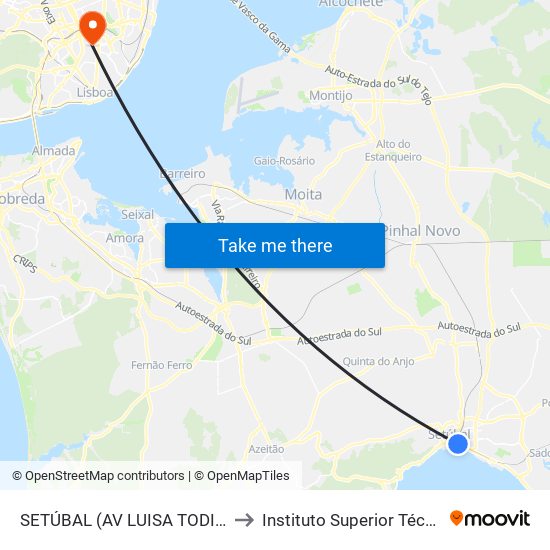 SETÚBAL (AV LUISA TODI 92) to Instituto Superior Técnico map