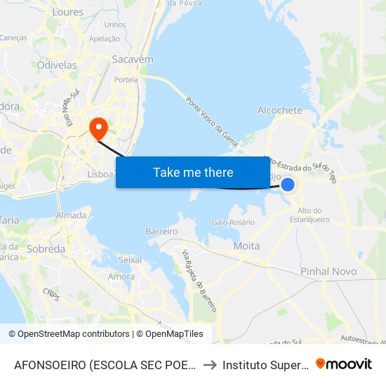 AFONSOEIRO (ESCOLA SEC POETA JOAQUIM SERRA) to Instituto Superior Técnico map