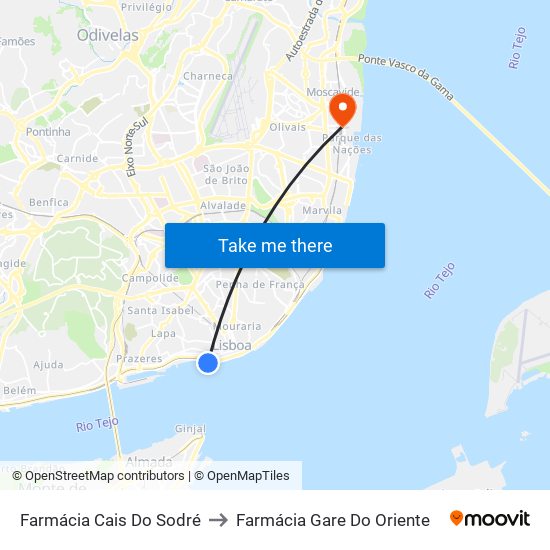 Farmácia Cais Do Sodré to Farmácia Gare Do Oriente map