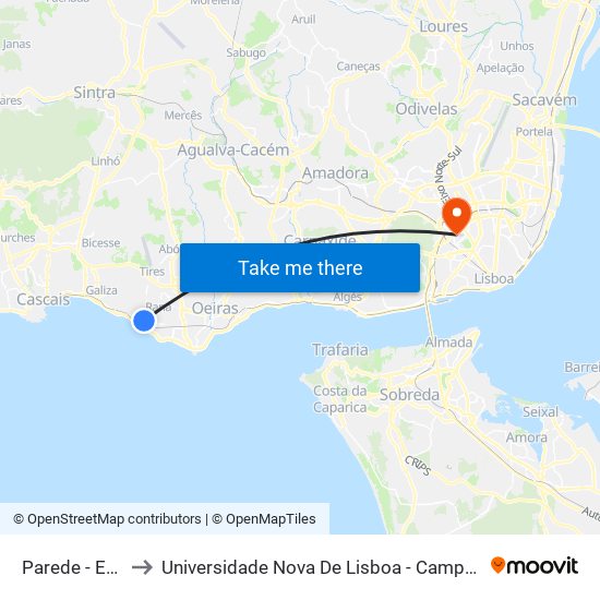 Parede - Estação to Universidade Nova De Lisboa - Campus De Campolide map