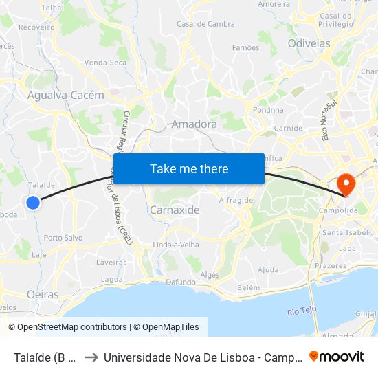 Talaíde (B Naveg) to Universidade Nova De Lisboa - Campus De Campolide map