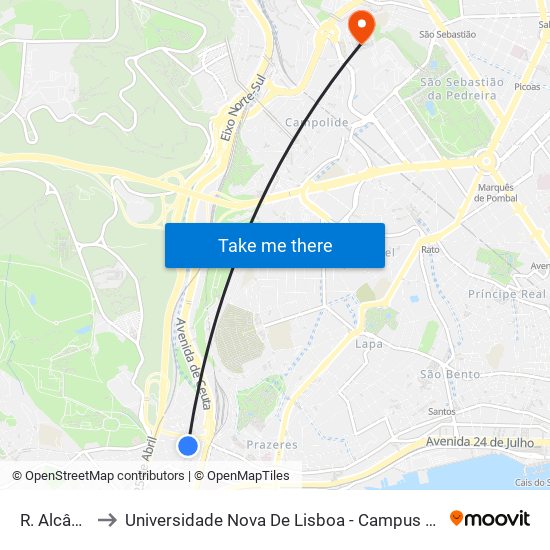 R. Alcântara to Universidade Nova De Lisboa - Campus De Campolide map