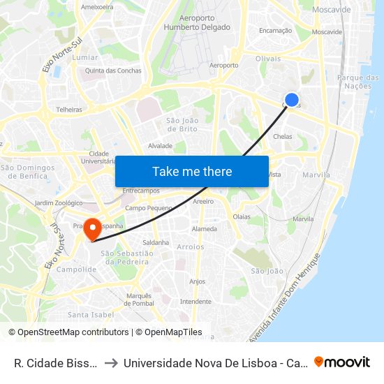 R. Cidade Bissau (Metro) to Universidade Nova De Lisboa - Campus De Campolide map