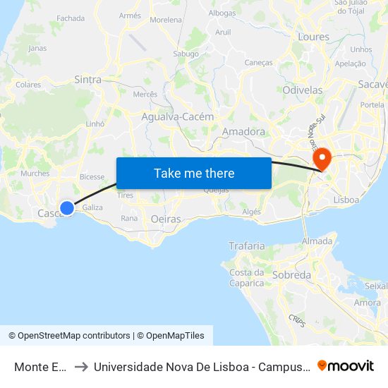 Monte Estoril to Universidade Nova De Lisboa - Campus De Campolide map