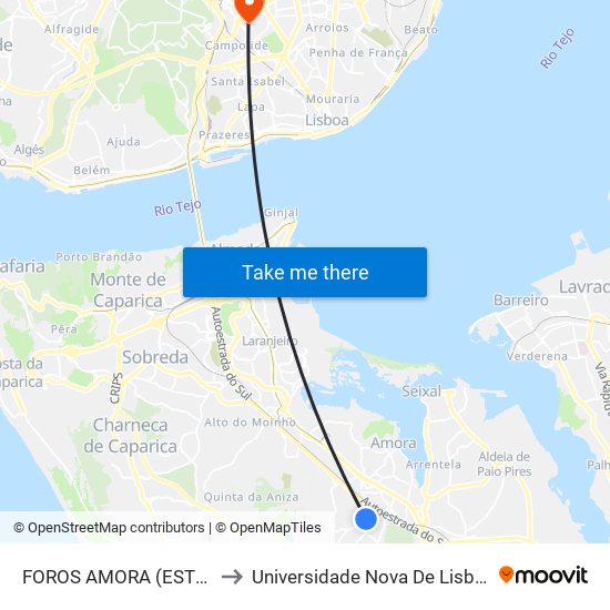 FOROS AMORA (ESTR FOROS AMORA 144) to Universidade Nova De Lisboa - Campus De Campolide map