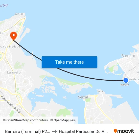 Barreiro (Terminal) P2/P5 to Hospital Particular De Almada map