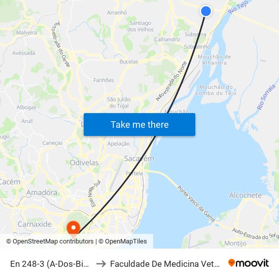 En 248-3 (A-Dos-Bispos) to Faculdade De Medicina Veterinária map