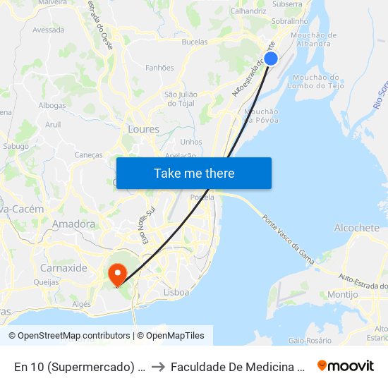 En 10 (Supermercado) (Alverca) to Faculdade De Medicina Veterinária map