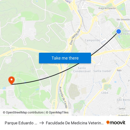 Parque Eduardo VII to Faculdade De Medicina Veterinária map