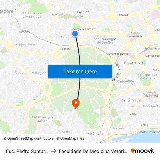 Esc. Pedro Santarém to Faculdade De Medicina Veterinária map