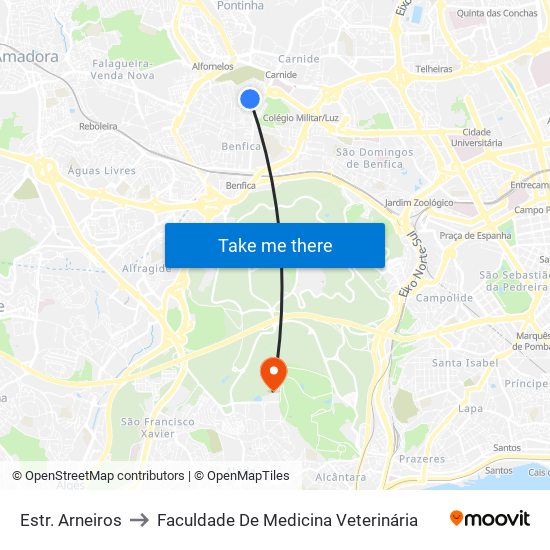 Estr. Arneiros to Faculdade De Medicina Veterinária map