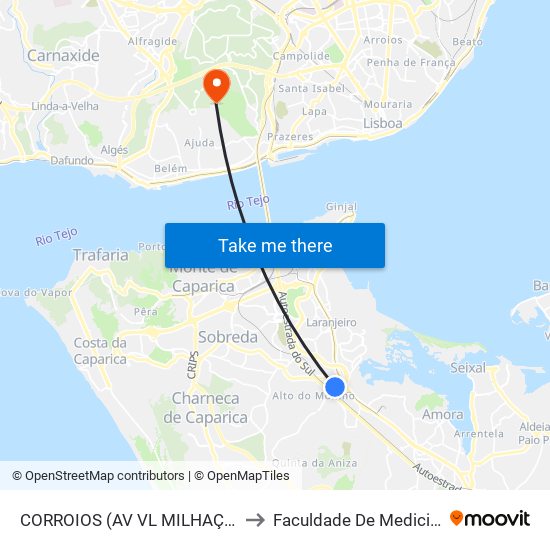 CORROIOS (AV VL MILHAÇOS 30) - C SAÚDE to Faculdade De Medicina Veterinária map