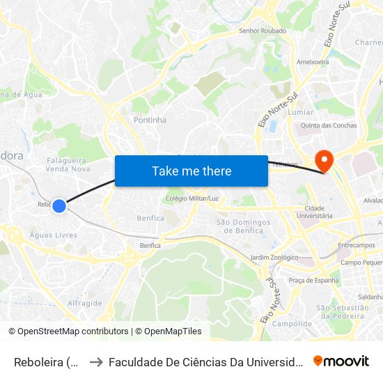 Reboleira (Metro) to Faculdade De Ciências Da Universidade De Lisboa map