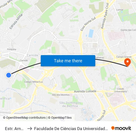 Estr. Arneiros to Faculdade De Ciências Da Universidade De Lisboa map