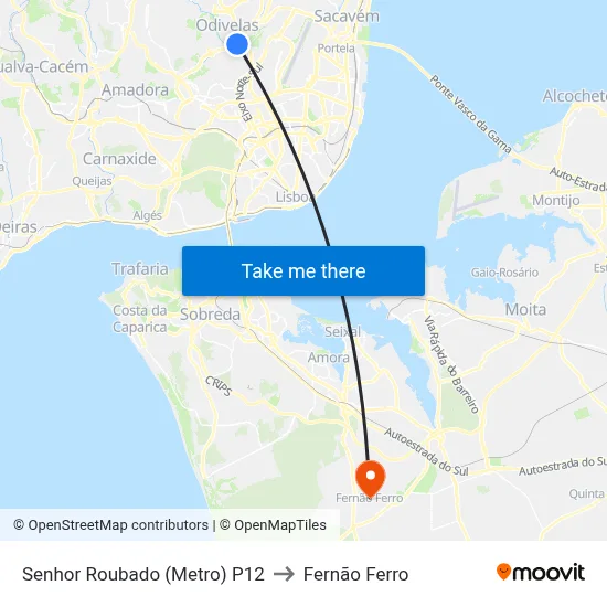 Senhor Roubado (Metro) P12 to Fernão Ferro map