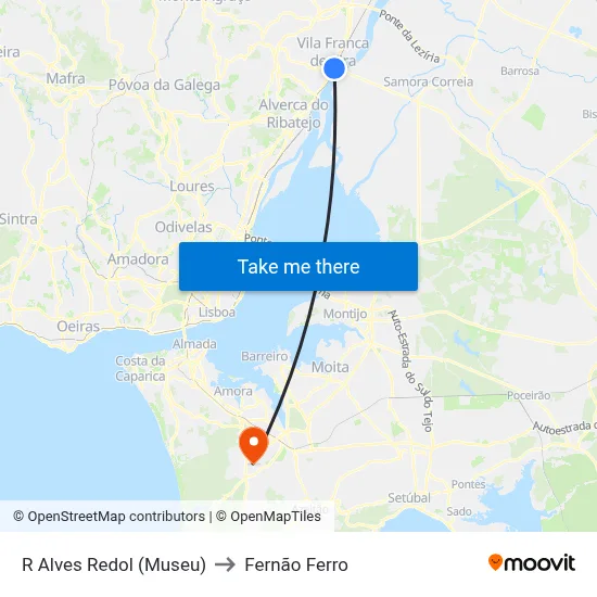 R Alves Redol (Museu) to Fernão Ferro map