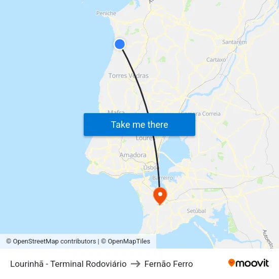 Lourinhã - Terminal Rodoviário to Fernão Ferro map