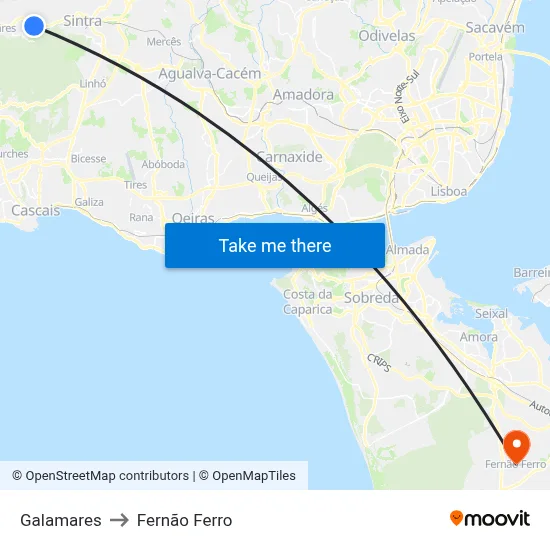 Galamares to Fernão Ferro map