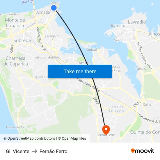 Gil Vicente to Fernão Ferro map