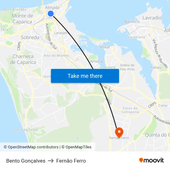 Bento Gonçalves to Fernão Ferro map