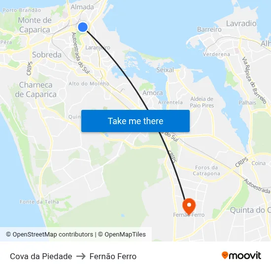 Cova da Piedade to Fernão Ferro map