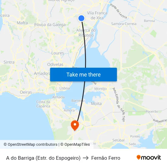 A do Barriga (Estr. do Espogeiro) to Fernão Ferro map