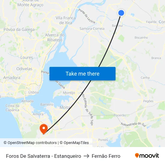 Foros De Salvaterra - Estanqueiro to Fernão Ferro map