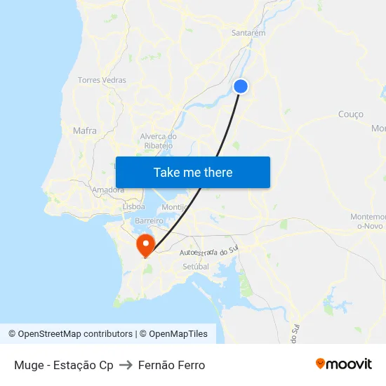Muge - Estação Cp to Fernão Ferro map