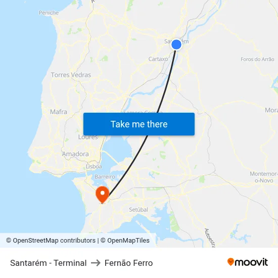 Santarém - Terminal to Fernão Ferro map