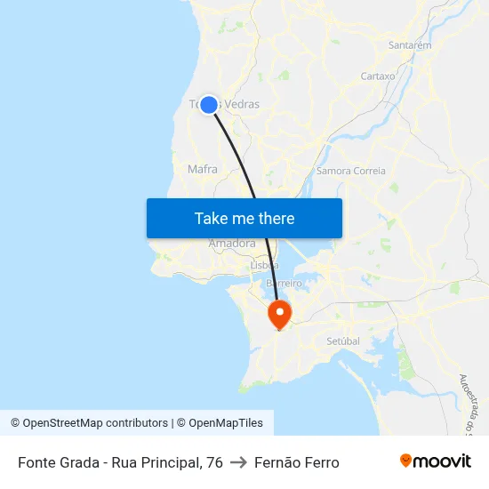 Fonte Grada - Rua Principal, 76 to Fernão Ferro map