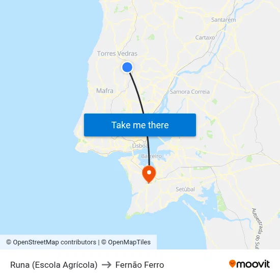 Runa (Escola Agrícola) to Fernão Ferro map