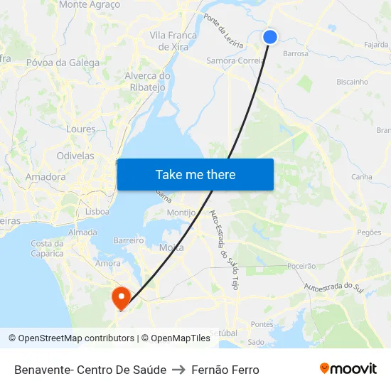 Benavente- Centro De Saúde to Fernão Ferro map