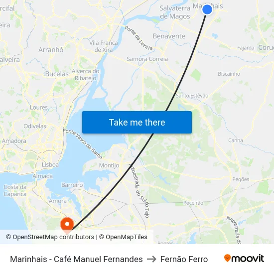 Marinhais - Café Manuel Fernandes to Fernão Ferro map
