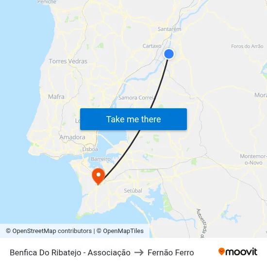 Benfica Do Ribatejo - Associação to Fernão Ferro map