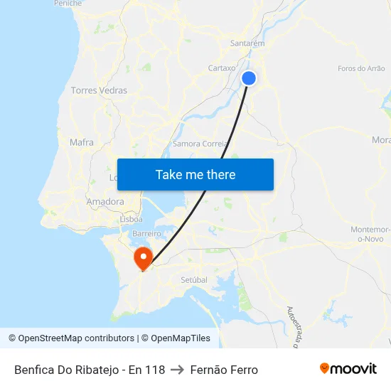 Benfica Do Ribatejo - En 118 to Fernão Ferro map