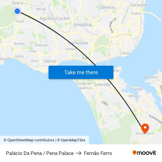 Palácio Da Pena / Pena Palace to Fernão Ferro map