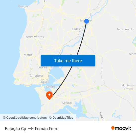 Estação Cp to Fernão Ferro map