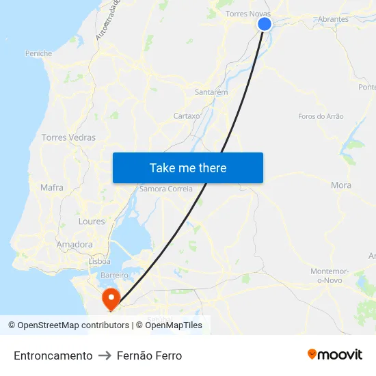 Entroncamento to Fernão Ferro map