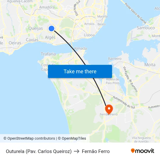 Outurela (Pav. Carlos Queiroz) to Fernão Ferro map