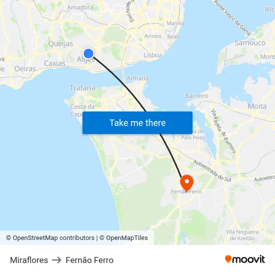 Miraflores to Fernão Ferro map