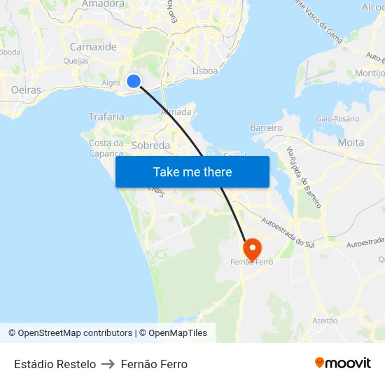Estádio Restelo to Fernão Ferro map