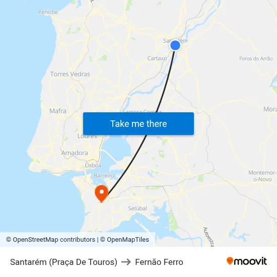 Santarém (Praça De Touros) to Fernão Ferro map