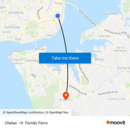 Chelas to Fernão Ferro map